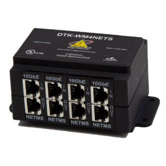 DTK-WM4NETS - 4 Channel, Wall Mount Ethernet and PoE Surge Protector - Rapid-Replacement Modular Design, Shielded RJ45 Connections