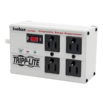 Isobar 4-Outlet Surge Protector, 6 ft. Cord with Right-Angle Plug, 3330 Joules, Diagnostic LEDs, Metal Housing