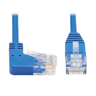 Right-Angle Cat6 Gigabit Molded Slim UTP Ethernet Cable (RJ45 Right-Angle M to RJ45 M), Blue, 1 ft. (0.31 m)