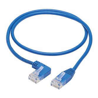 Left-Angle Cat6 Gigabit Molded Slim UTP Ethernet Cable (RJ45 Left-Angle M to RJ45 M), Blue, 3 ft. (0.91 m)