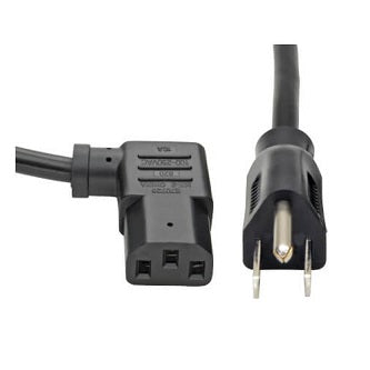 Computer Power Cord, NEMA 5-15P to Right-Angle C13 - 10A, 125V, 18 AWG, 10 ft. (3.05 m), Black