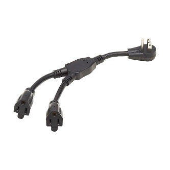 Extension Cord Y Splitter, Right-Angle NEMA 5-15P to 2x NEMA 5-15R - Heavy Duty, 15A, 120V, 14 AWG, 1 ft. (0.3 m), Black