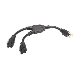 Extension Cord Y Splitter, NEMA 5-15P to 2x NEMA 5-15R - Heavy Duty, 15A, 120V, 14 AWG, 1 ft. (0.3 m), Black