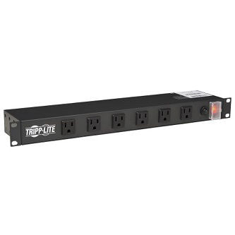 1U Rack-Mount Power Strip, 120V, 15A, 5-15P, 12 Right-Angle 5-15R Outlets (6 Front-Facing, 6 Rear-Facing), 15 ft. (4.57 m) Cord