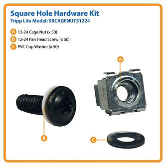 SmartRack Square Hole Hardware Kit with 50 pcs 12-24 screws and washers