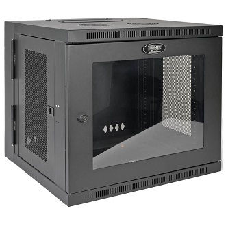 SmartRack 10U Low-Profile Switch-Depth Wall-Mount Small Rack Enclosure, Clear Acrylic Window, Hinged Back
