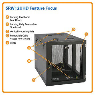 SmartRack 12U Heavy-Duty Low-Profile Server-Depth Side-Mount Wall-Mount Small Rack Enclosure