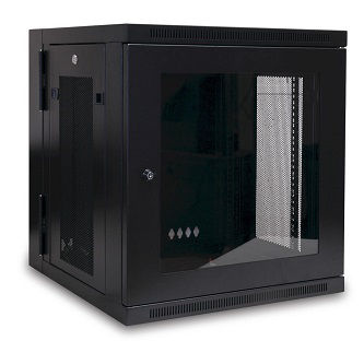 SmartRack 12U Low-Profile Switch-Depth Wall-Mount Small Rack Enclosure, Clear Acrylic Window, Hinged Back