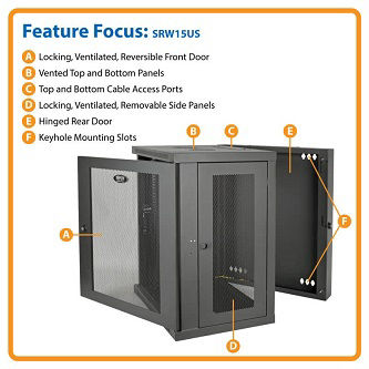 SmartRack 15U Low-Profile Switch-Depth Wall-Mount Half-Height Rack Enclosure, Hinged Back