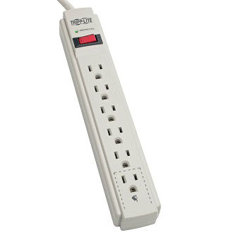 Protect It! 6-Outlet Surge Protector, 4 ft. (1.22 m) Cord, 790 Joules, Diagnostic LED, Light Gray Housing