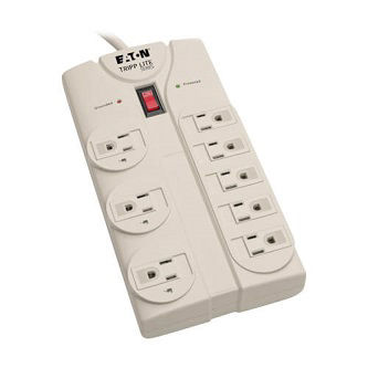 Protect It! 8-Outlet Surge Protector, 8 ft. Cord with Right-Angle Plug, 1440 Joules, Diagnostic LEDs, Light Gray Housing