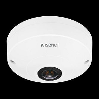 Wisenet Q series network Indoor fisheye dome camera, 12MP CMOS sensor, max resolution 3008x3008  30fps, triple codec H.265/H.264/MJPEG with WiseStream II technology, WDR 120dB, business analytics (heatmap and people counting), built-in SD card slot, PoE