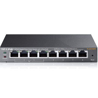 8-Port Gigabit Desktop PoE Easy Smart Switch, 8 Gigabit RJ45 ports including 4 PoE ports, 55W PoE Power supply, MTU/Port/Tag-based VLAN, QoS, IGMP Snooping, steel case
