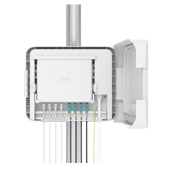Weatherproof enclosure for the UISP Switch Plus. IPX6-rated water resistance Pole or wall-mountable Includes (1) Fiber Strain Relief Kit Compatible with UISP Switch Plus Note. Power TransPort Cable required for operation (sold separately).