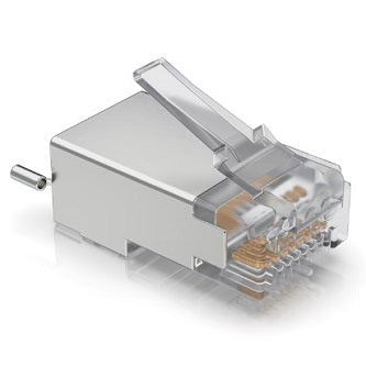 Surge Protection Connector Shielded RJ45 connectors designed for UISP Ethernet cables (UISP Cable Pro and Cable Carrier). Each is outfitted with a hook that connects directly to the UISP cable drain wire.